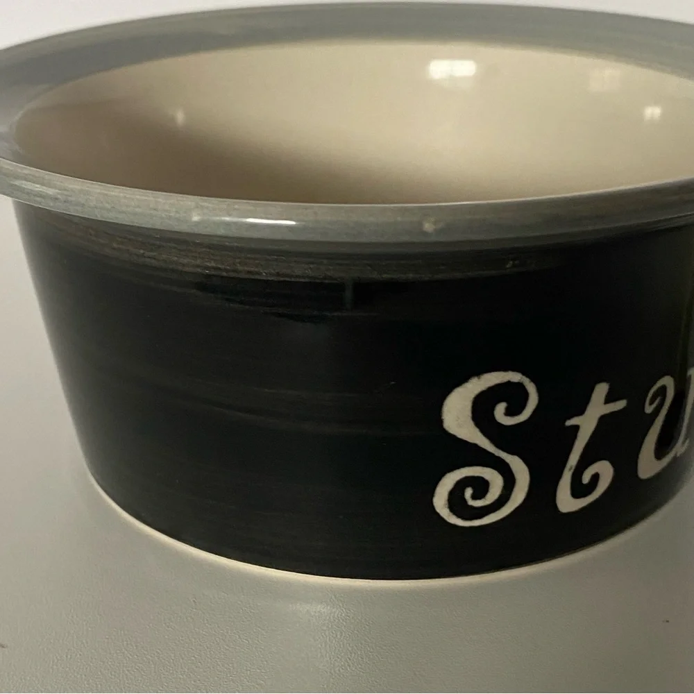 Dog Bowl “Stud” Ceramic 6” Black Gray Alco Industries 2.5” High Boy Cat Doggy